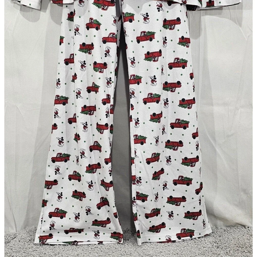 Disney Mickey Mouse Flannel Pajamas 2 Piece Red Truck Christmas Tree Womens XL